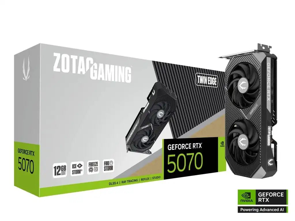 ZOTAC GAMING GeForce RTX 5070 Twin Edge 12GB Graphic Card | ZT - B50700E - 10P - 8886307700650 - Vektra Computers LLC ZOTAC GAMING GeForce RTX 5070 Twin Edge 12GB Graphic Card | ZT - B50700E - 10P - 8886307700650 - Vektra Computers LLC